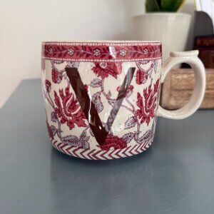 Anthropologie Block Print Letter "V" Monogram Initial Floral Mug